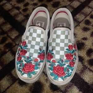 Checkerboard Embroidered Slip On Vans